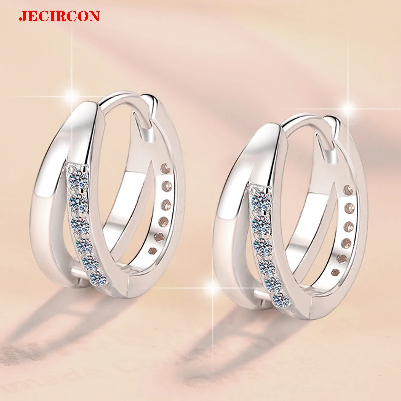 

Женские серьги-кольца из стерлингового серебра 925 пробы JECIRCON со сверкающим муассанитом, изысканный двухслойный дизайн для роскоши