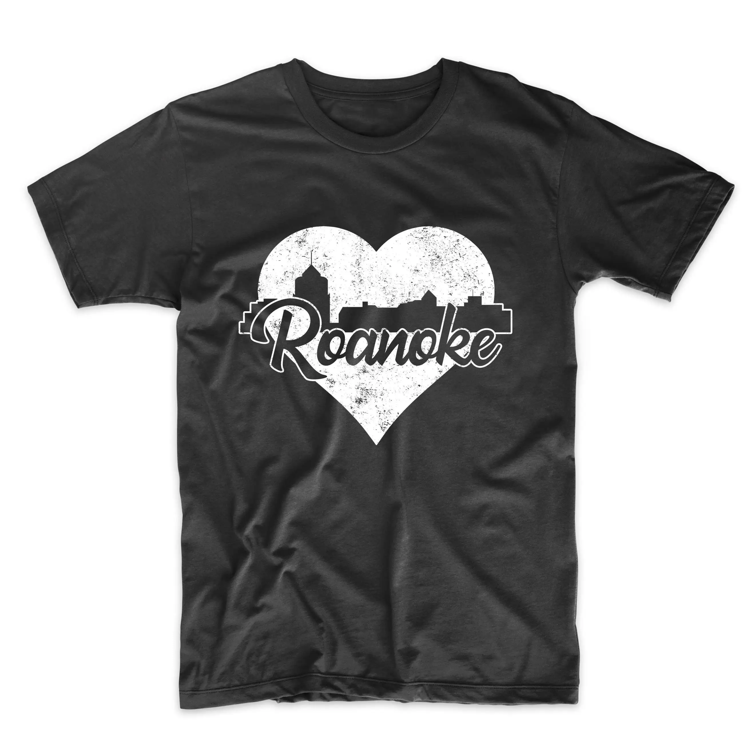 Men'S Roanoke T Shirt Retro Virginia Skyline Heart Distressed