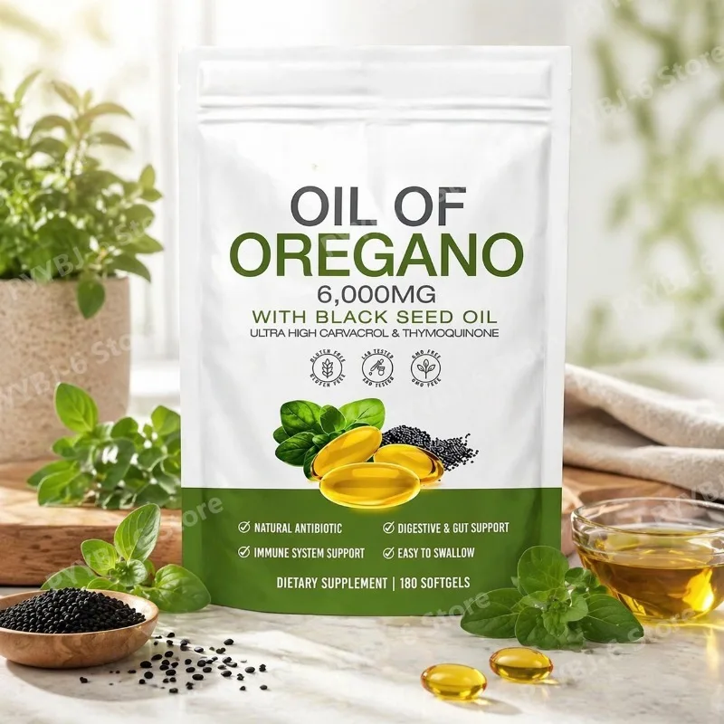 

Oil of Oregano & Black Seed Oil Softgels 6000mg Equivalent Herbal Dietary Supplement 180 Softgels for Overall Wellness Support