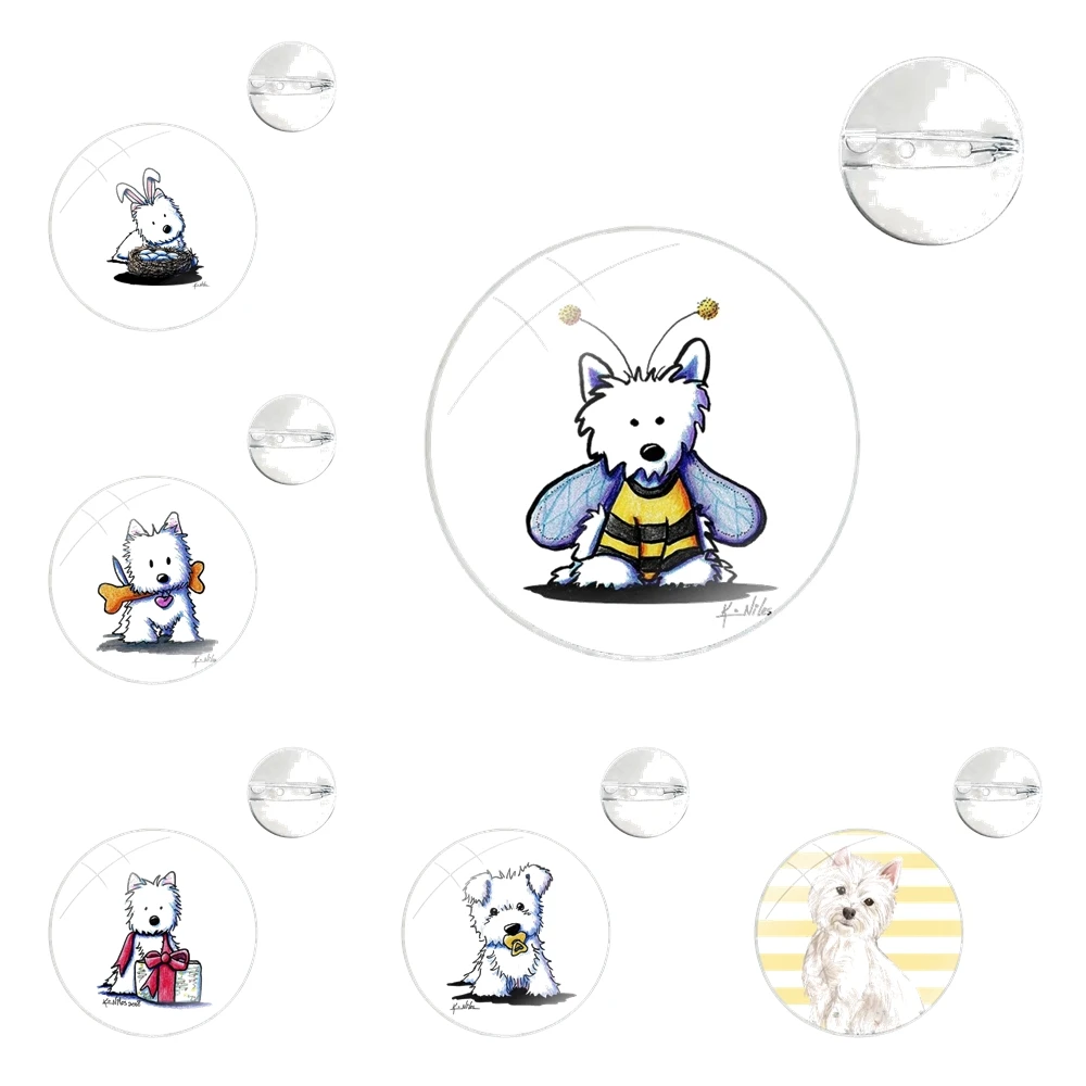 Glass Dome Brooches Shirt Lapel Bag Cute Badge Pins For Clothes Hat Accessories cartoon Westie dog