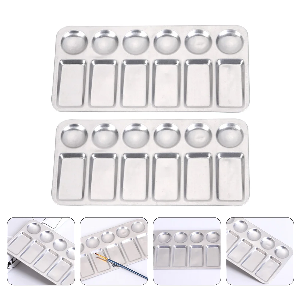 2 Pcs Elongated Palette School Paint Tray Circle Accessory Board for Student Device Aluminum Tool