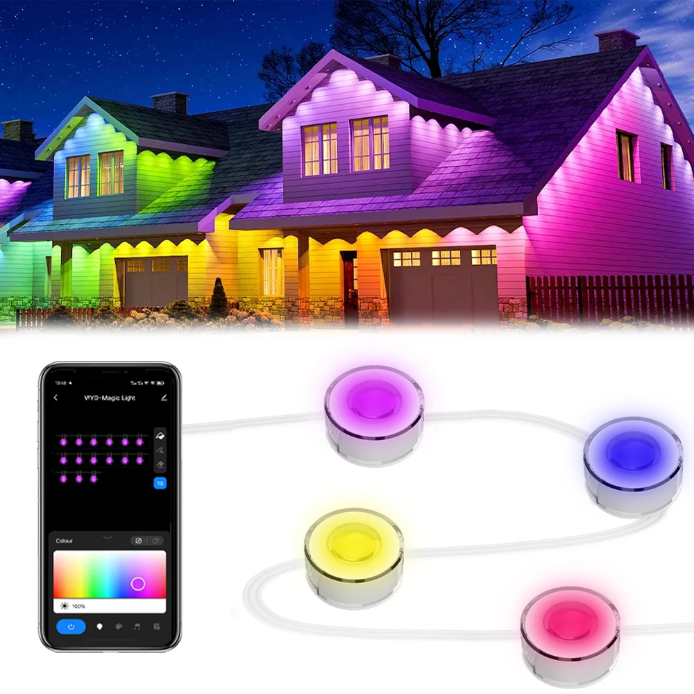 Wiscolor Permanent Outdoor Light,Smart RGBIC Outdoor Eave Light,200ft Christmas Lights,IP65 Waterproof for Christmas Decorations