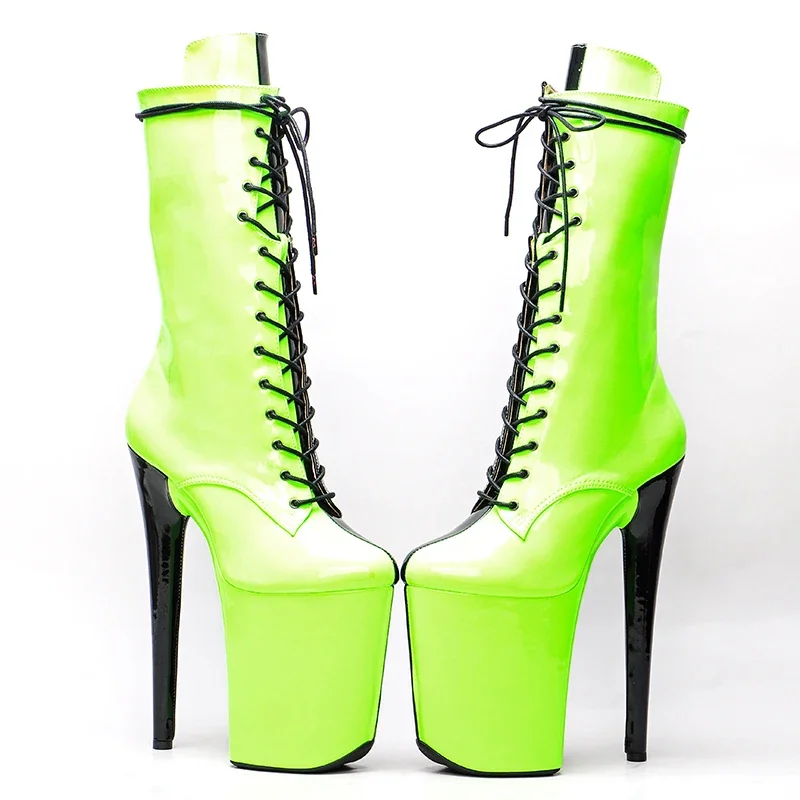 Leecabe  23CM/9inches Patent upper black color with green color Pole dancing shoes High Heel platform Pole Dance booties