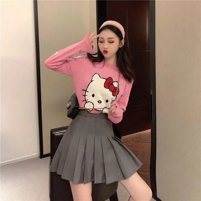 

Sanrio Girl Long Sleeve Sweatshirt Hello Kitty Knit Sweater New Style Fashion Autumn Slim Fit Cartoon Student Round Neckpullover