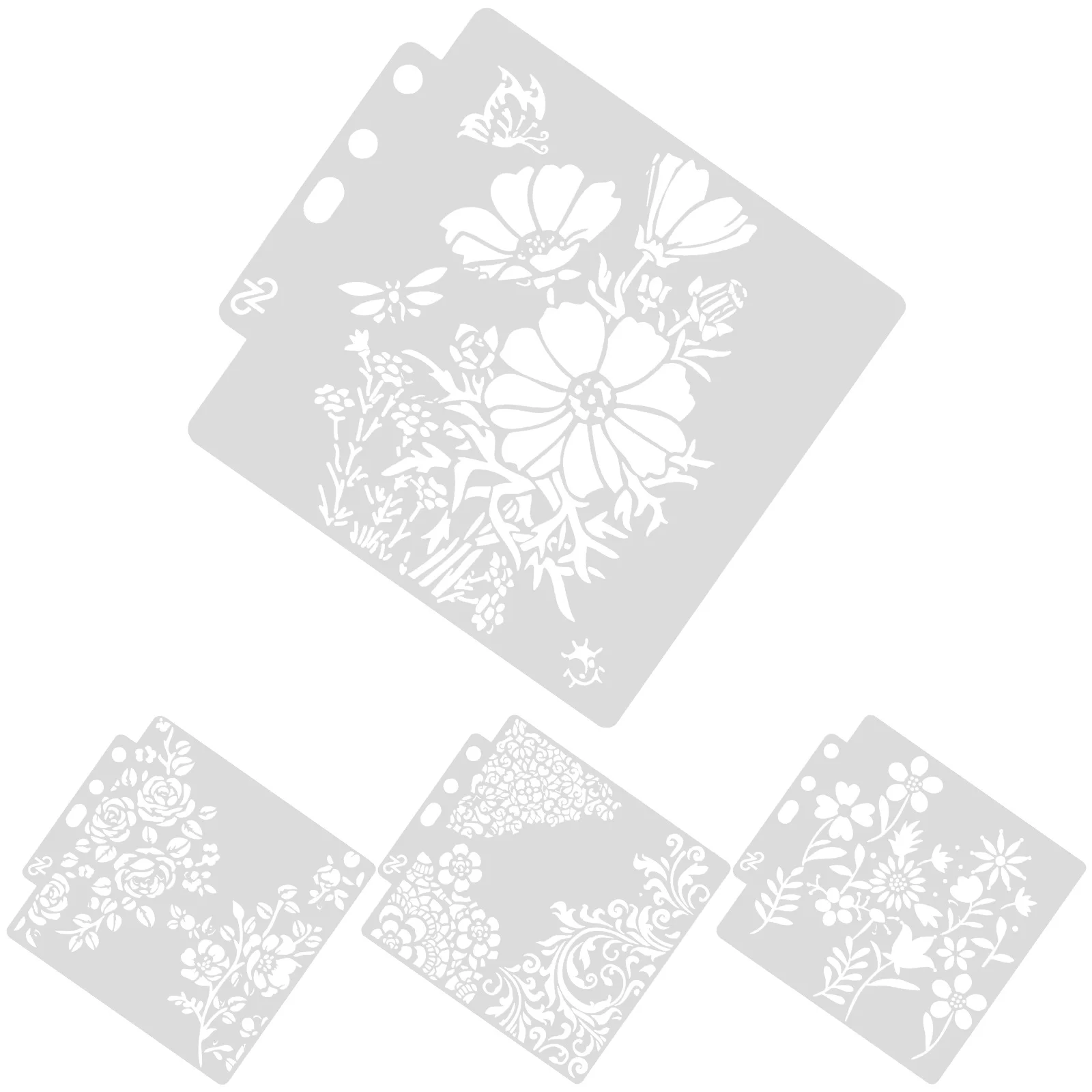 4 Pcs Hollow Out Template Drawing Stencils Small for Painting Flowers DIY on Walls White Hollow-out