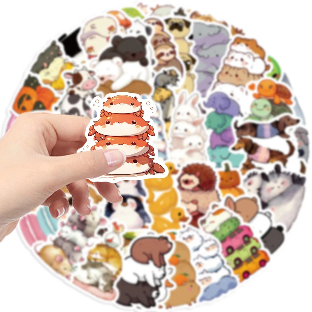 10/30/60pcs Funny Cartoon Stacking Animals Stickers Cute Graffiti Decals for Kids Toy DIY Water Bottle Phone Case Laptop Sticker