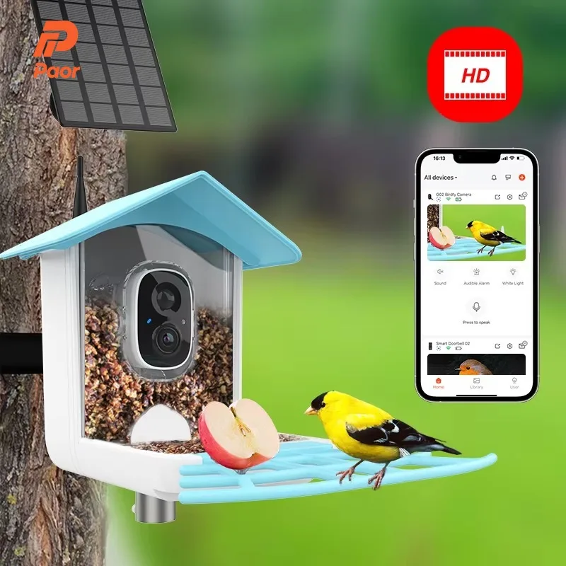 Smart Solar-Powered Pet Feeder With Night Vision Camera Wireless Bird And Wild Animal Food Bowls And Outdoor Accessories