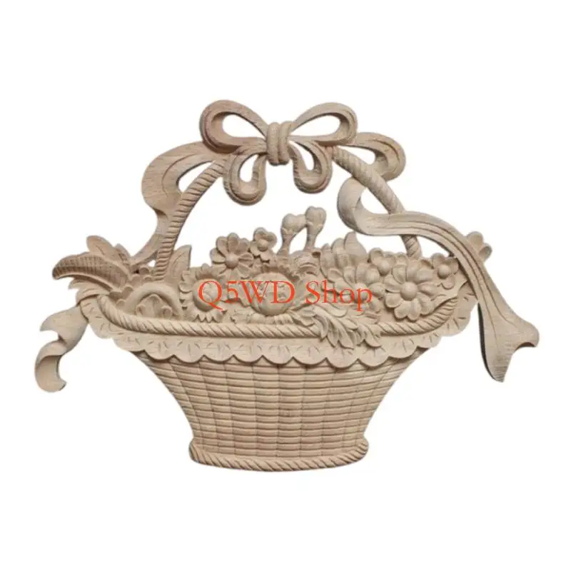 Q5WD Decorative Curlicue Engraved Rubberwood Panel Floral Design Furniture Accent Piece