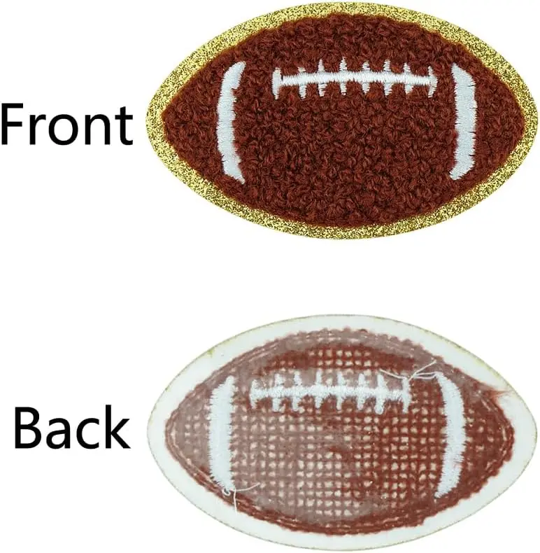 4 PCS Football Patch Chenille Football Iron on Patches Gold Edges Football Embroidered Patches for DIY Craft Sew Making Clothes