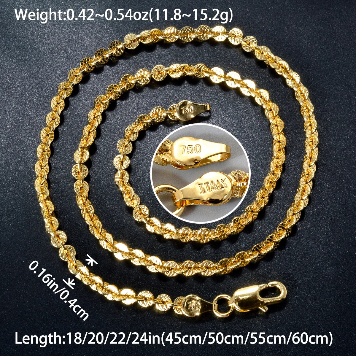 Sunny Jewelry Fashion New Copper Necklace 18k Gold Plated High Quality Link Chains  For Women Man Italy 750 For Daily Wear Gift