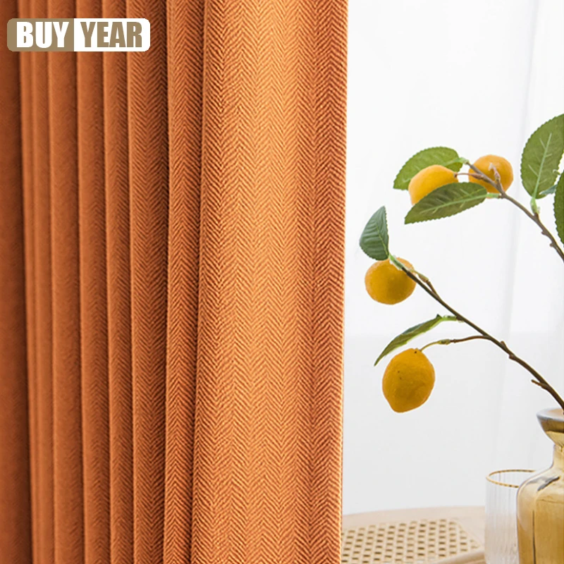 

Blackout Chenille Curtains Finished Japanese Style Curtains for Living Dining Room Bedroom Balcony Cream Herringbone Curtain