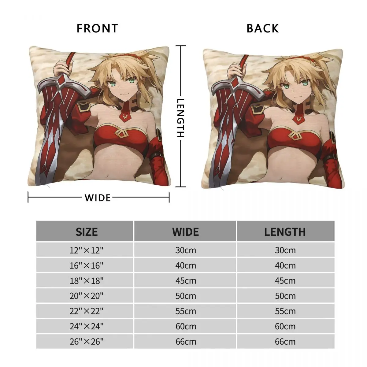 Fate Grand Order Mordred Square Pillowcase Polyester Linen Velvet Pattern Zip Decor Throw Pillow Case Home Cushion Cover 45x45