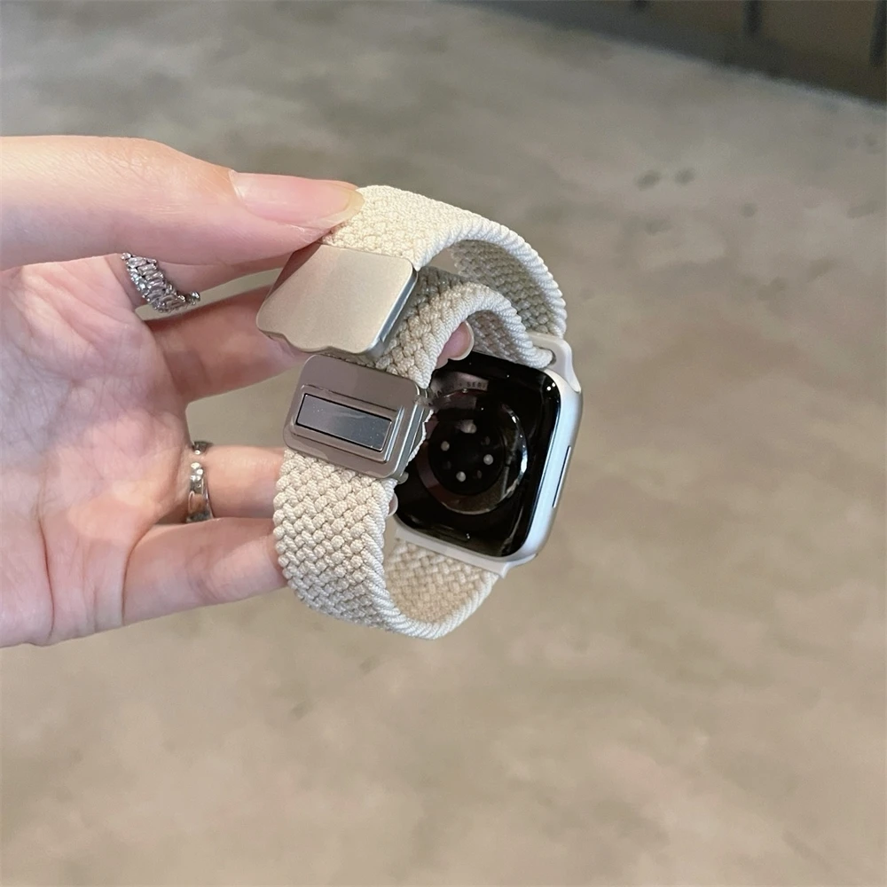 Apple Watch用ナイロン編組弾性バンド、かわいいガーリー、磁気バックル、ウルトラシリーズ9、8、se、7、6、5、4、3、44mm、40mm、45mm、41mm、49mm、42mm、38
