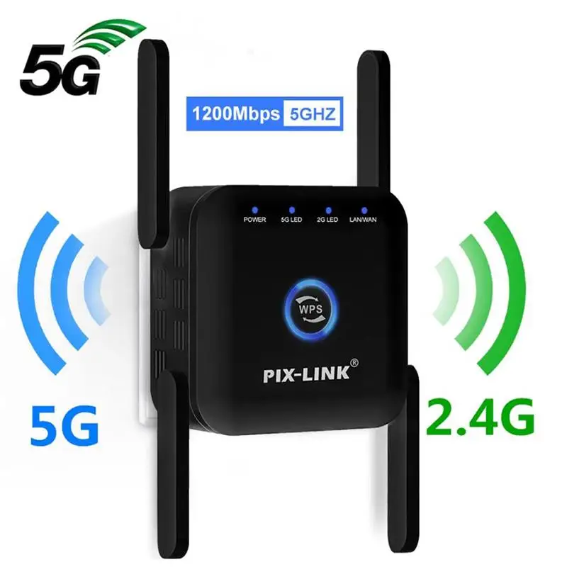 

PIX-LINK 5G WiFi Repeater Wi Fi Amplifier 5Ghz Long Range Extender 1200M Wireless Booster Home Wi-Fi Internet Signal Spend AC24