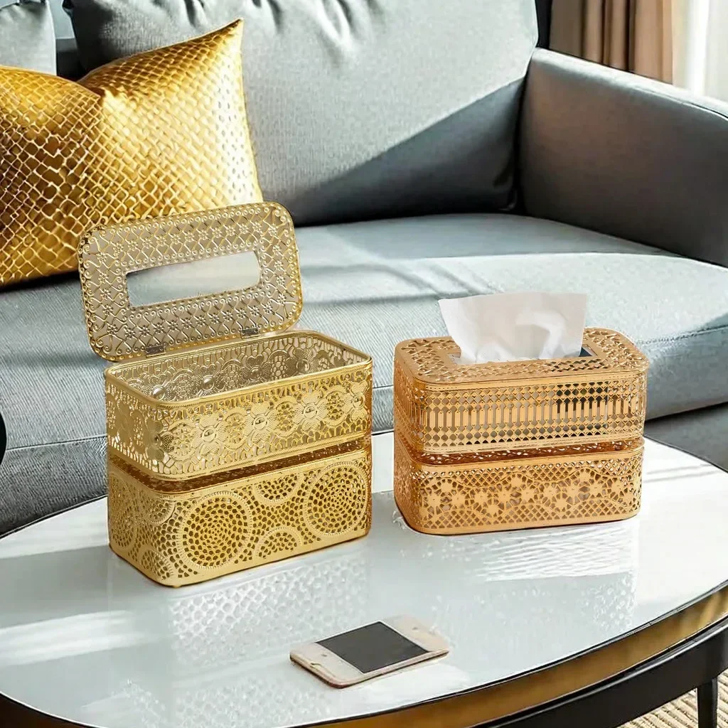 Metal Wrought Iron Tissue Box Living Room Desktop Paper Box Coffee Table Household Tissue Box Nordic Home Decoration Ornaments