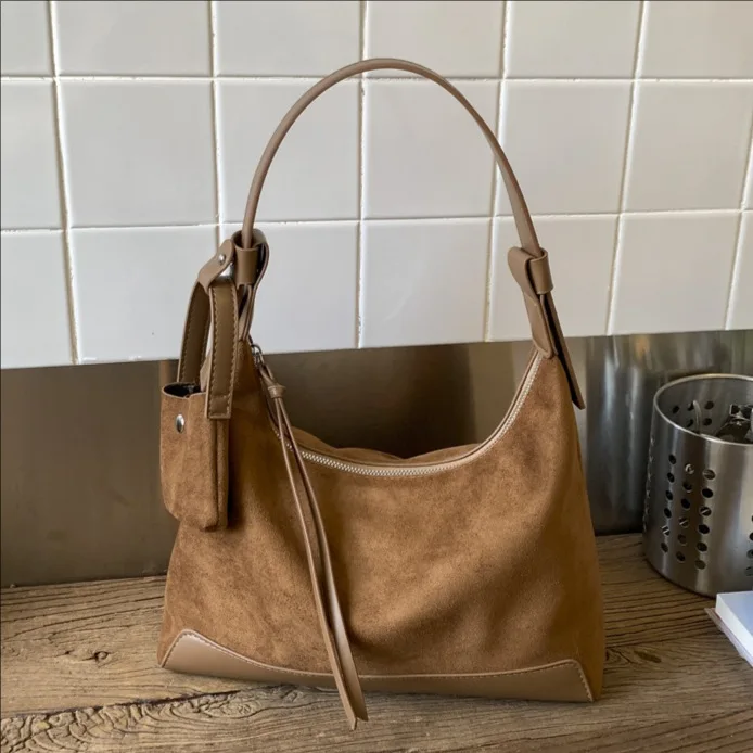 

Faux suede women Axillary bags Brand design ladies handbag and Wallet female hobos Shoulder Crossbody bag bolsa brown