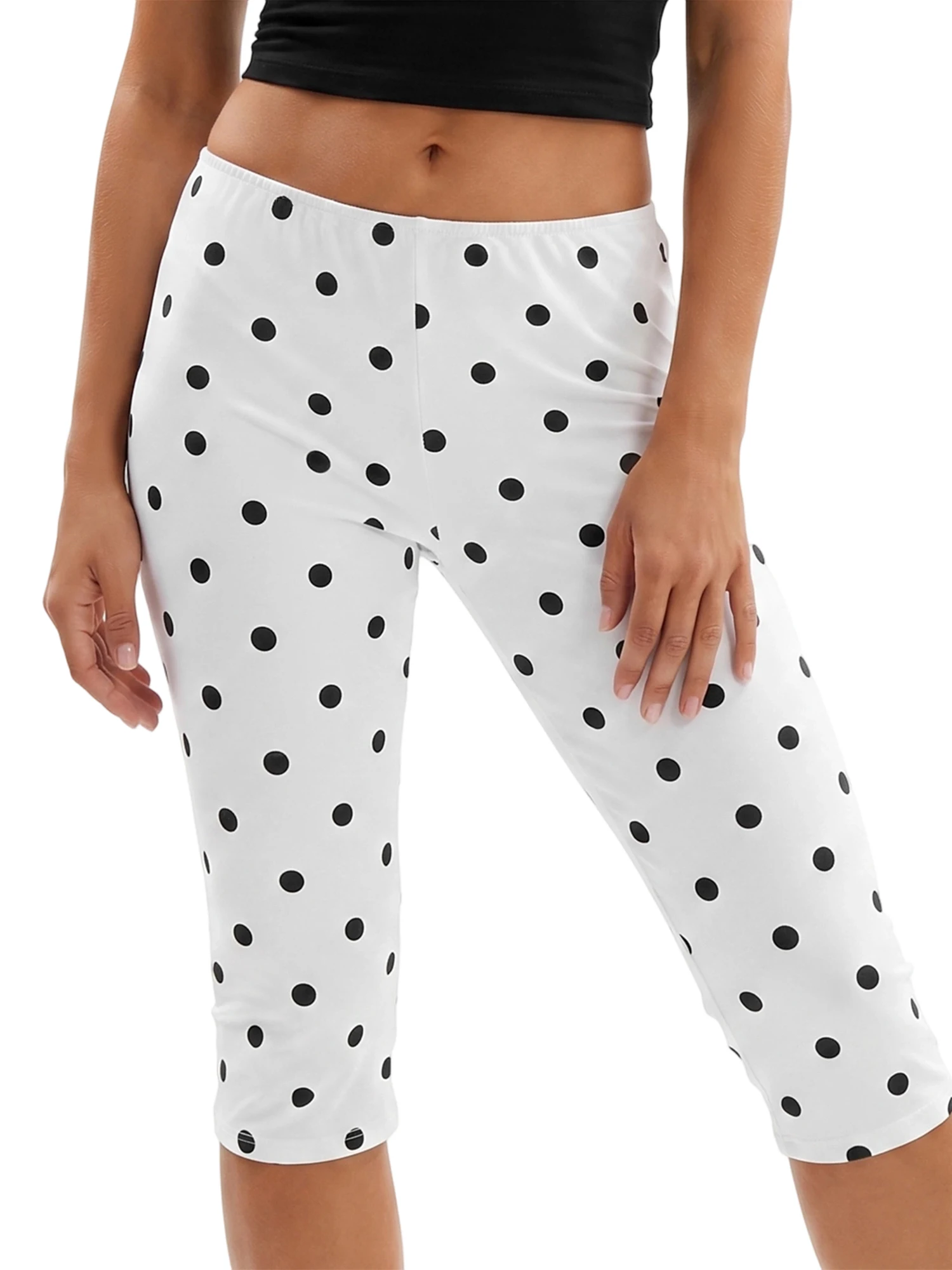 Women s Capri Leggings Elastic Waist Low Rise Classic Dot Print Solid Color  Fit Stretch Cropped Pants