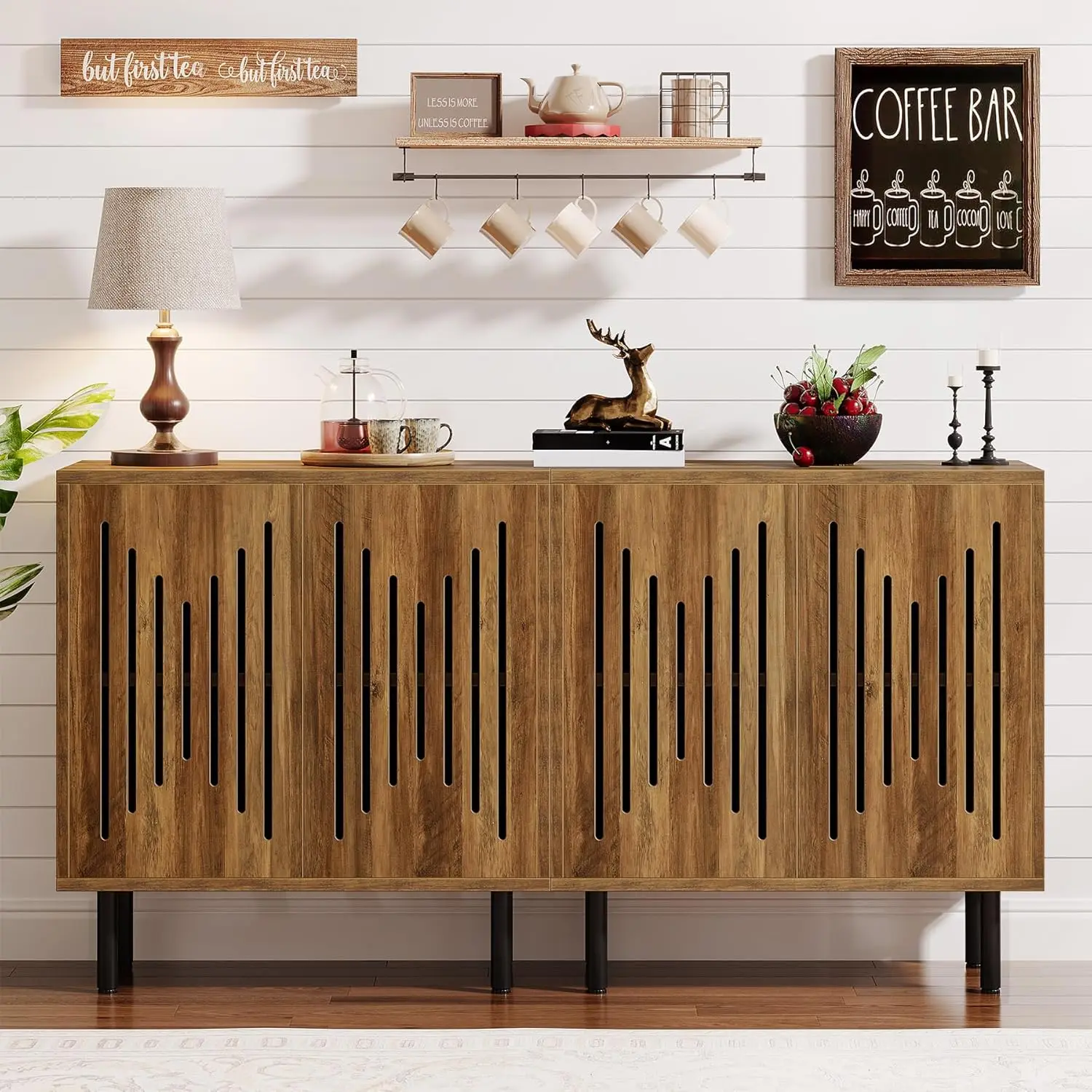 

A Set of 2 Side Panel Buffet with Storage Space, 59 Inch Buffet Side Panel Cabinet with Adjustable Shelves