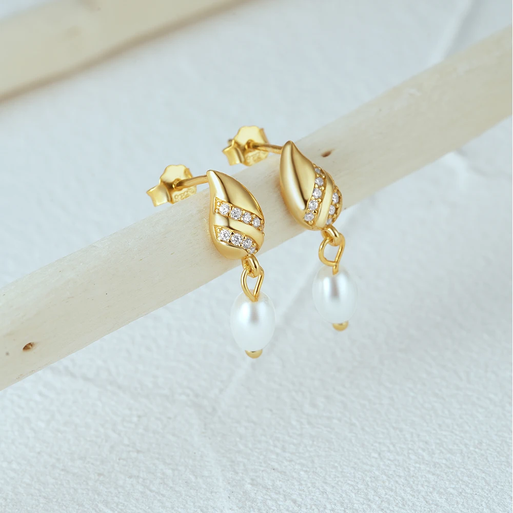 CANNER Delicate Pearl Drop Earrings S925 Sterling Silver Personality Teardrop Shaped Zircon Pearl Pendant Stud Earrings Gifts