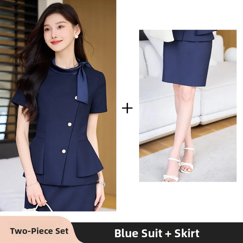 Blue suit + skirt [two-piece set]