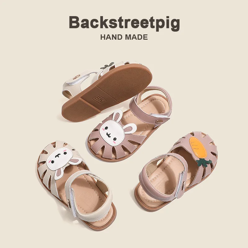 Girls Sandals 2024 Summer New Fashion Fashionable Gas Leather Children Sandals Non-slip Breathable Beach Shoes Children's Shoes