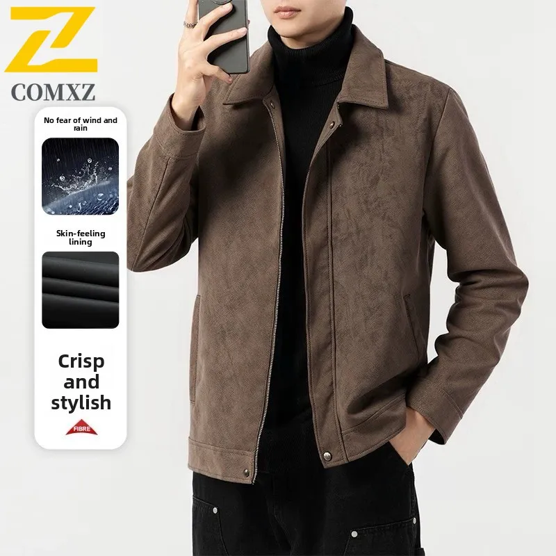 

Мужская куртка с воротником с лацканами, мода 2025 года, классическая свободная дышащая высококачественная мужская куртка, уличная повседневная деловая мужская одежда на молнии