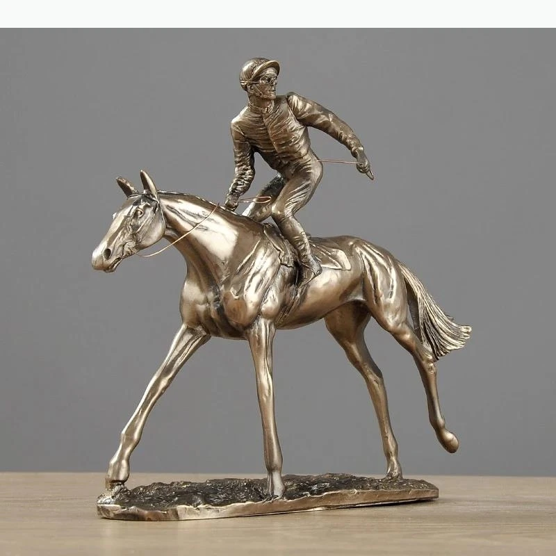 Metal Sculpture Simulation Animal Metal Crafts Ornaments Race Equestrian Athlete Crafts Ornaments Horse Home Decoration