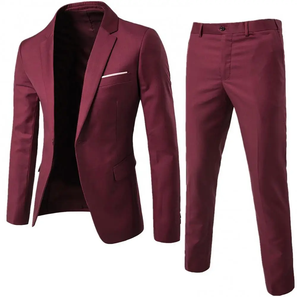 Men's Work Suit Professional Business Suit Oversized Solid Color Long Sleeve Lapel Slim Button Blazer +suit Pants Two-piece Set