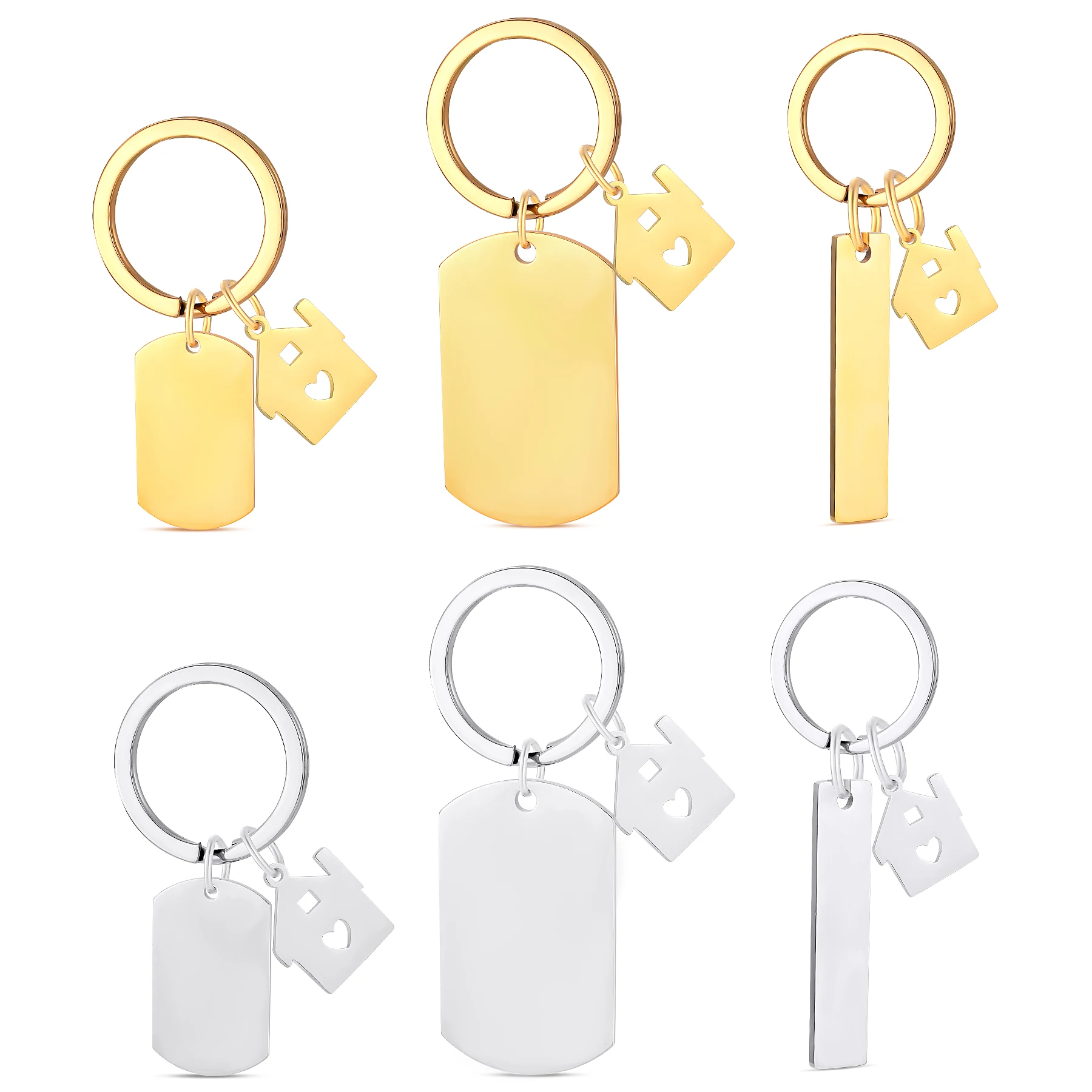 10Pcs Wholesale New Keychain with House Pendant Stainless Steel Dog Tag Geometry Bag Car key Ring Accessories New Home Gift view 3