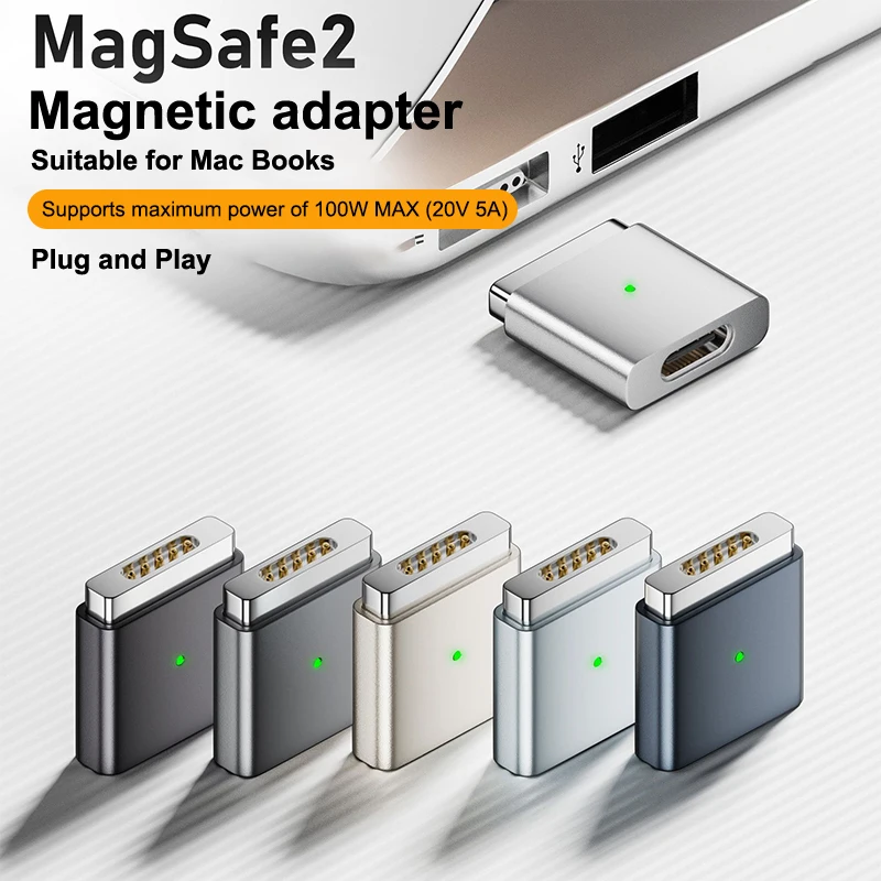 100W Type-C Female To Magsafe 2 Converter Laptop Indicator Light USB-C Magnetic Adapter Zinc Alloy Connector For MacBook Air/Pro