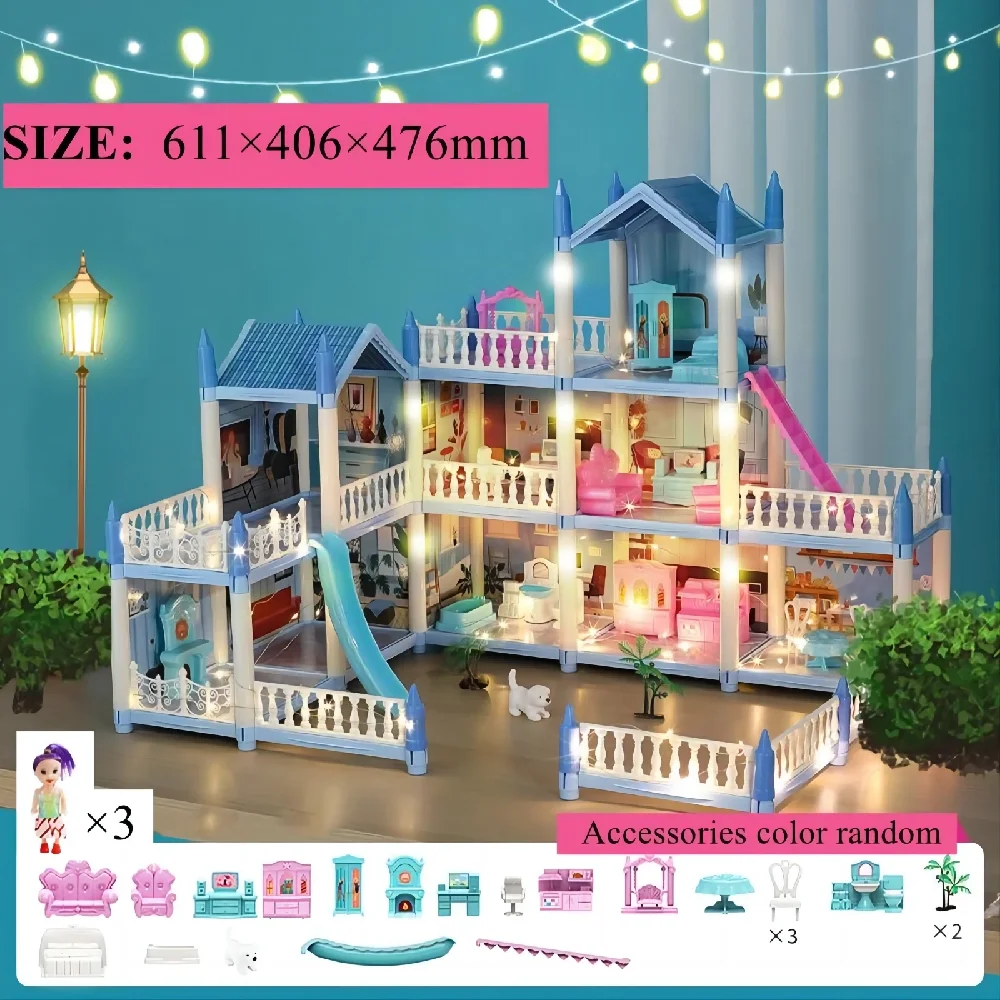 Diy Villa Castle Model Toy Simulation Princess Doll House Girl Gift Play Home Set Lighting Villa