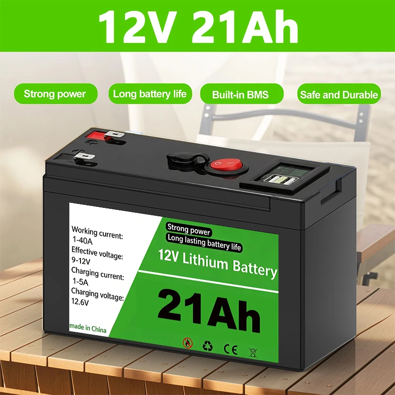 12V 21Ah Rechargeable Replacement Lithium Battery Built-in Smart BMS Safety Protection for Solar Power System RV Campervan