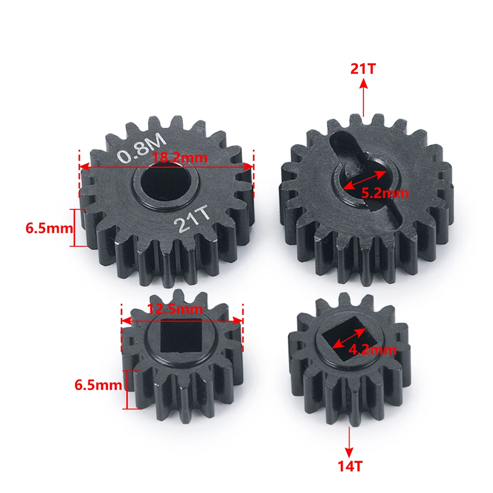 YEAHRUN 4szt Metal 0.8M 14+21T 12+23T Overdrive Portal Gears For 1/10 Axial Capra 1.9 UTB AXI03004 AXI03000 RC Crawler Car