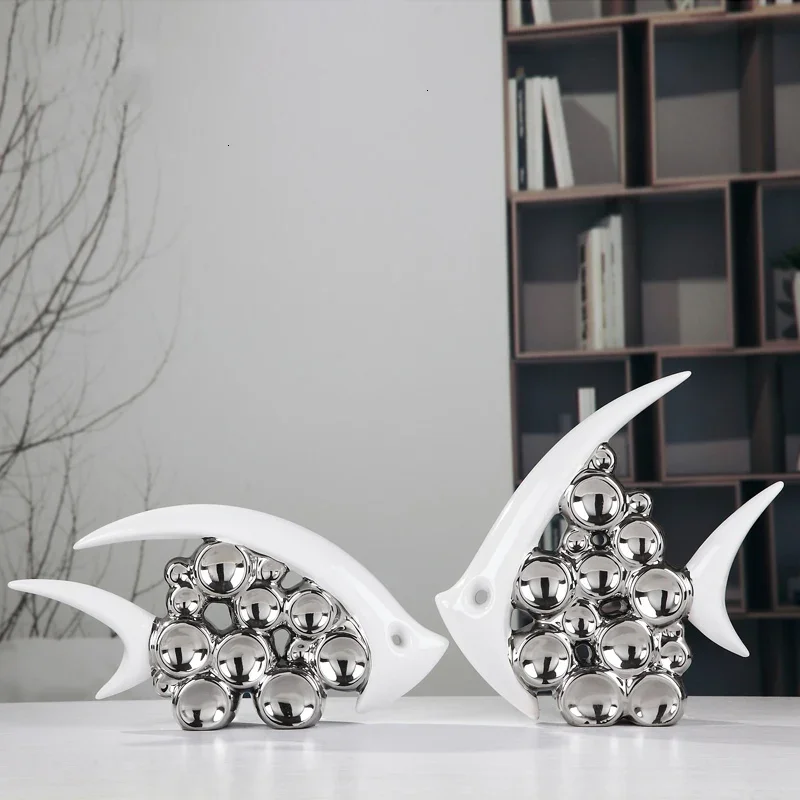 Couple Kiss Fish Vase Modern Ceramic Furnishing Articles For Living Room Home Decoration Silver Bubble