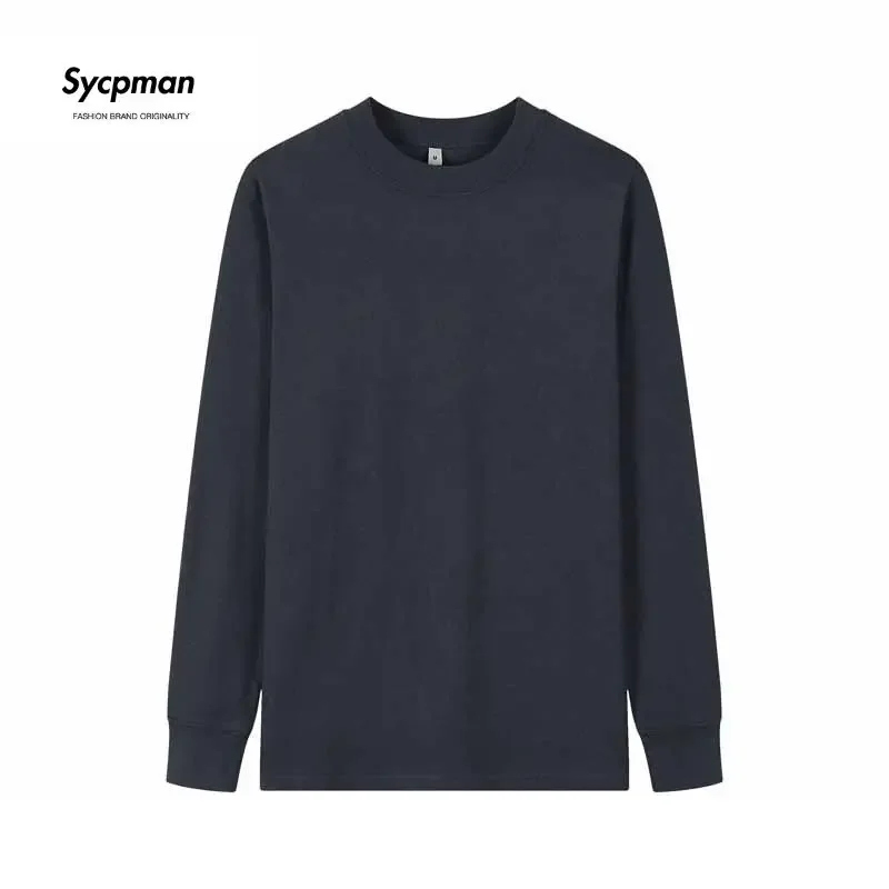 Sycpman 250 Grams Solid Long Sleeve T Shirt for Men Autumn and Winter Women Loose Tees Casual Top