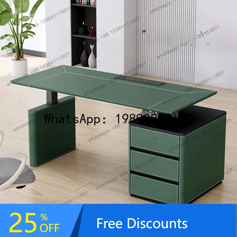 

LL Итальянский электрический подъемный стол, кожаный стол-седло для спальни с поддельной шкафом, высококачественный письменный стол на заказ