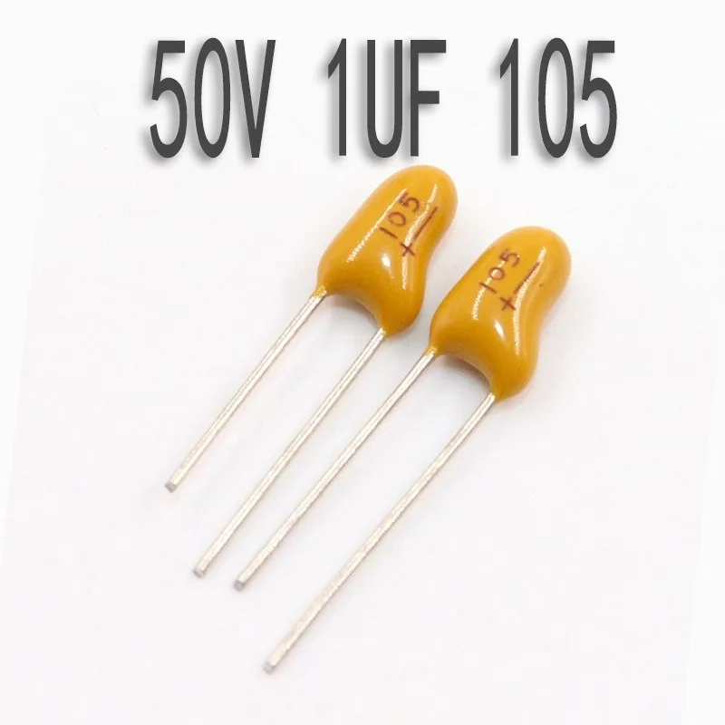 Tantalum Capacitor 50Pcs 50V 1uF Radial Lead Capacitor Marking 105 Low Leakage Long Life For Audio Amplifier Power Filter Circui