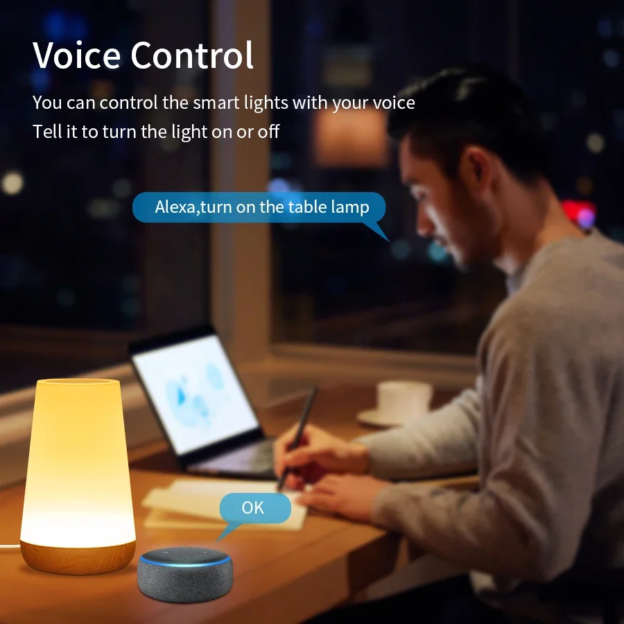 Tuya WiFi Smart Night Light Work with Alexa Google Home Night Table Lamp Bedside Dimmable Multi-Color Bedroom Decor Night Lights