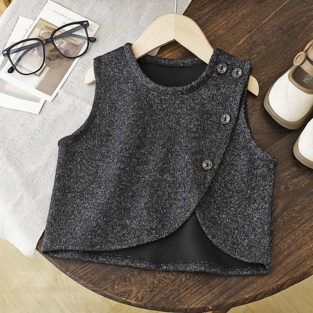1-6Y Autumn Girls Vest Korea Style Ruffle Lace O-Neck Long Sleeves Base Tops Soft Elastic Waist Children Pants