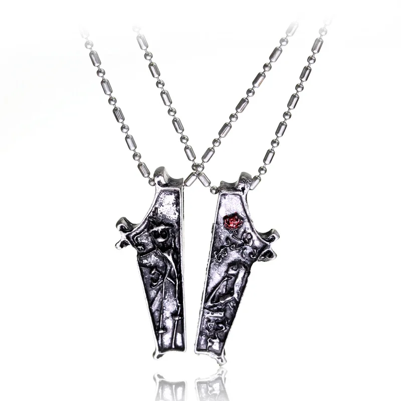 

Vintage A pair of eternal Love Pendant Necklace Bead Chain Halloween Skull Necklace Metal Colar Romantic Gifts