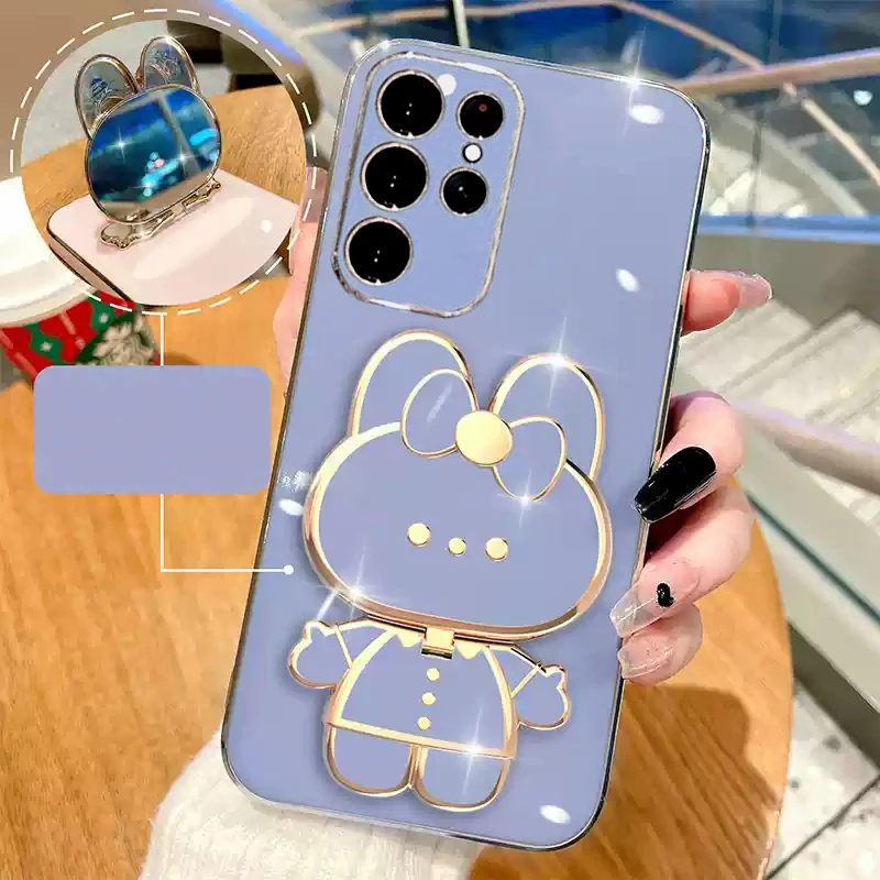 Mirror Plating Phone Holder Case For Samsung Galaxy S23 S20 S22 S21 S10 S9 Note 10 20 Plus S24 Ultra 5G S25 Fe Stand Cover image 5