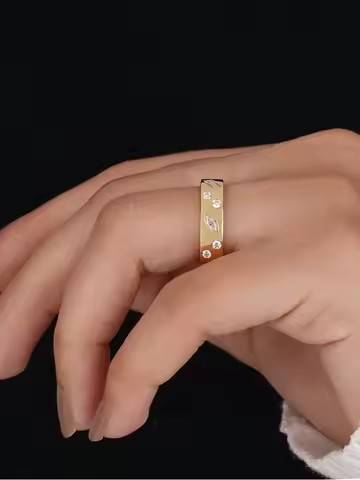 925 Sterling Silver Fashion Golden Geometric Patterns Zircon Ring For Women Engagement Wedding Luxury High Quality Fine Jewelry