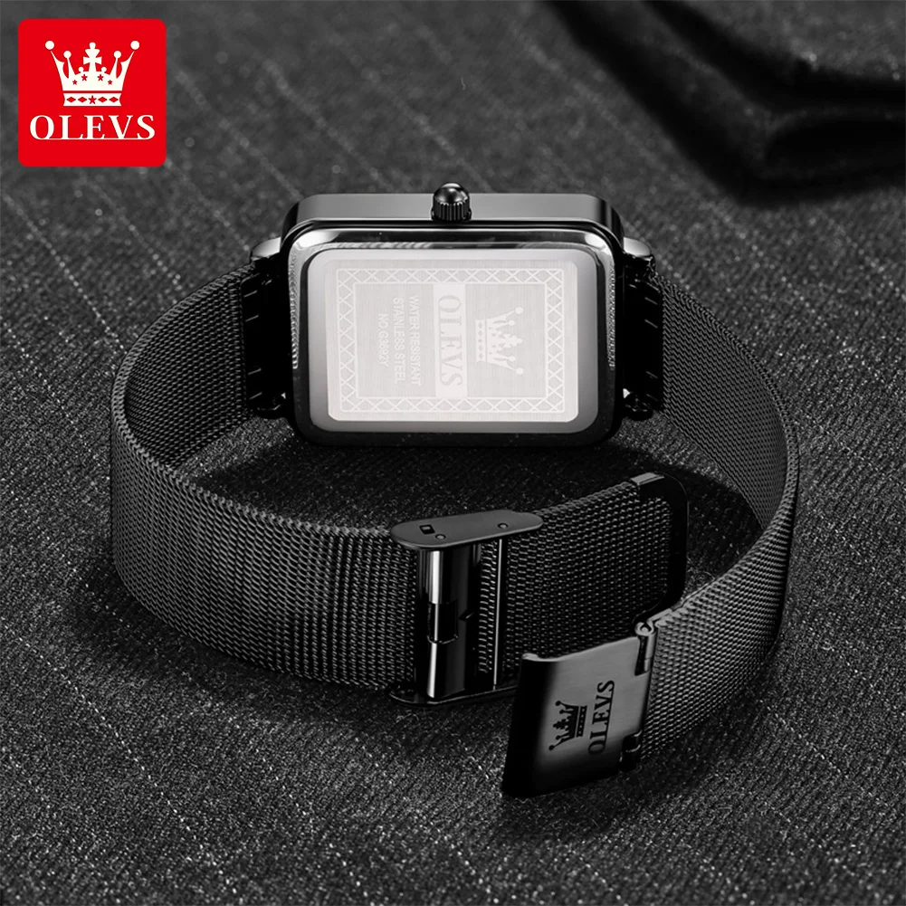 OLEVS 3692 Men's Watches Waterproof Date Rectangular Dial Minimalist Quartz Watch Black Original Genuine Certification Watch