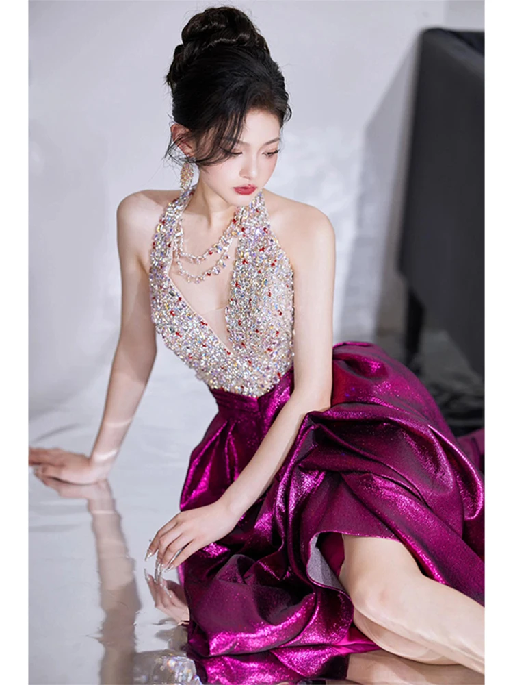 Ele vestido de noche largo Ne colgante Sle boda Dr rendimiento de lujo Dr para novia trabajo pesado KTV Par Dr