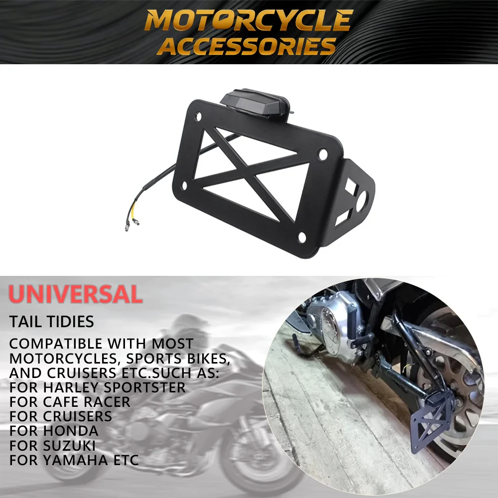 

Universal Motorcycle Side Mount Led Tail Light With License Plate Number Bracket Holder For Harley Sportster Touring Bobber