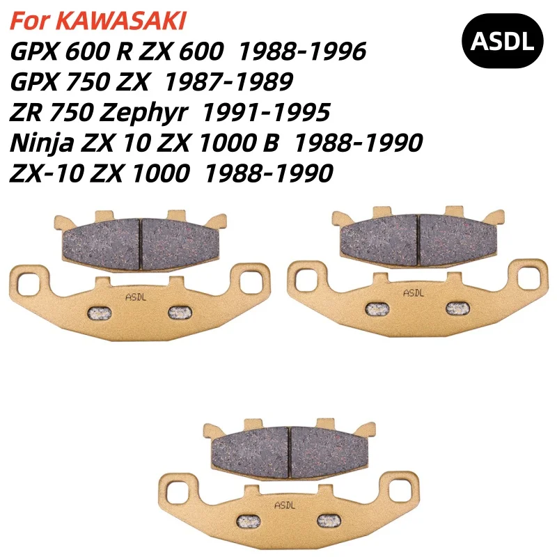 Juego de pastillas de freno delanteras y traseras para motocicleta, para KAWASAKI GPX600 1988-1996 GPX750 ZR750 Ninja ZX10 ZX1000 GPX 600 750 ZR 750 ZX 10 ZX-10