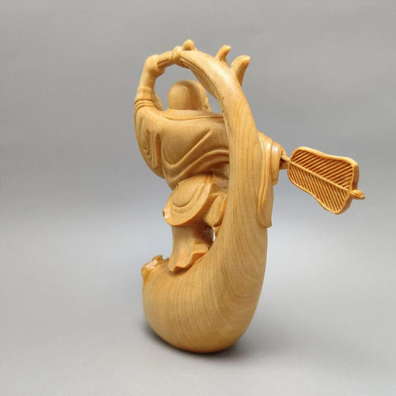 Natural Cypress Joyful Maitreya Buddha Figure Decoration Statue-Distinctive WoodCarving Suitable for Home Room Office Decorative