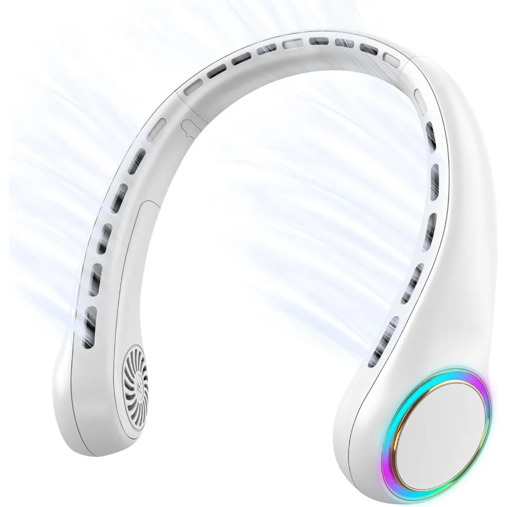 

Hands Free Portable Neck Fan Rechargeable 4000mAh Battery 3 Speeds 64 Cool Lights Summer Cooling