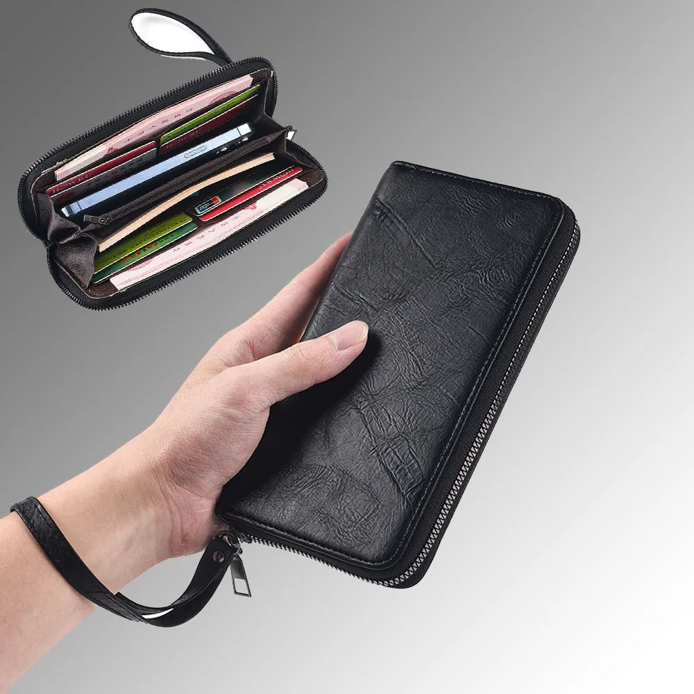 New Arrival PU Leather Men Wallets Large Capacity Driver License Phone Wallet Casual Male Clutch Long Zipper Coin Purses