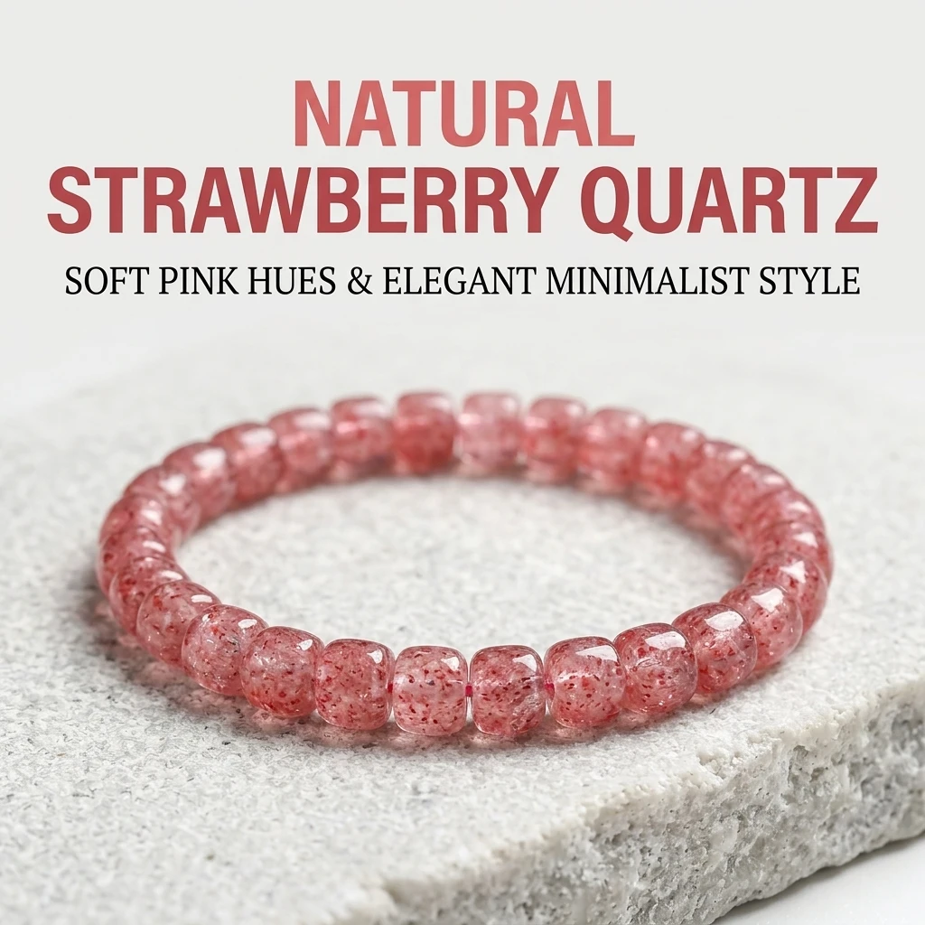 6x5mm Natural Strawberry Quartz Bracelet Barrel Cut Cylinder Beads Crystal Stretch Jewelry for Women Heart Chakra Love Gifts
